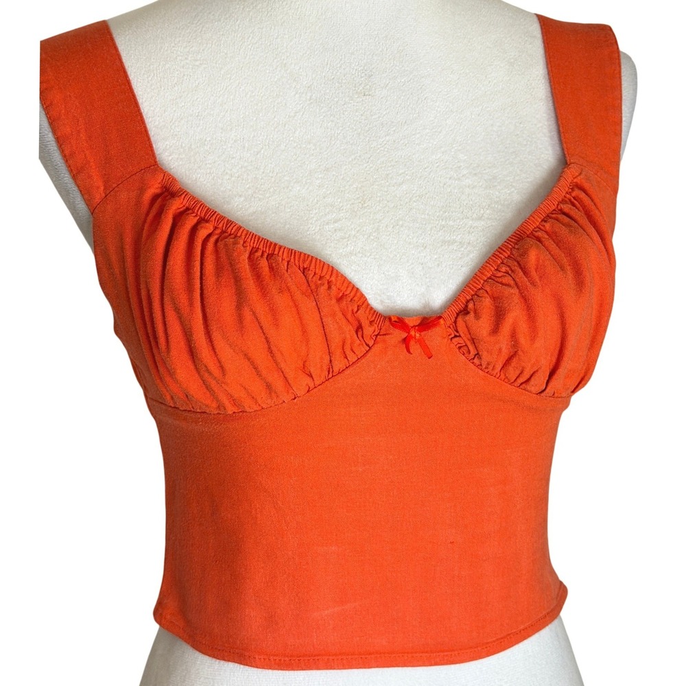 Skylar and Madison Linen Blend Sweetheart Bustier Milkmaid Crop Top Medium